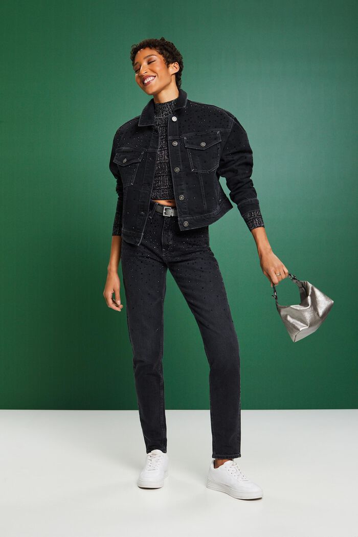Klassieke high rise jeans met retrolook, BLACK DARK WASHED, detail image number 1