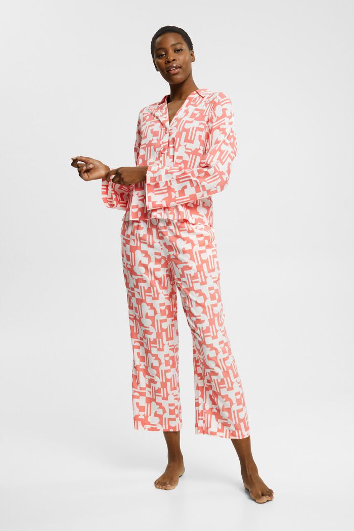 Pyjama met print van LENZING™ ECOVERO™ viscose, CORAL, detail image number 1
