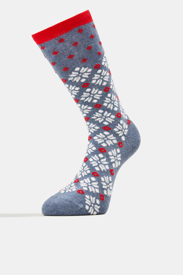 Set van 3 paar grofgebreide sokken, Noors patroon, BLUE, detail image number 1