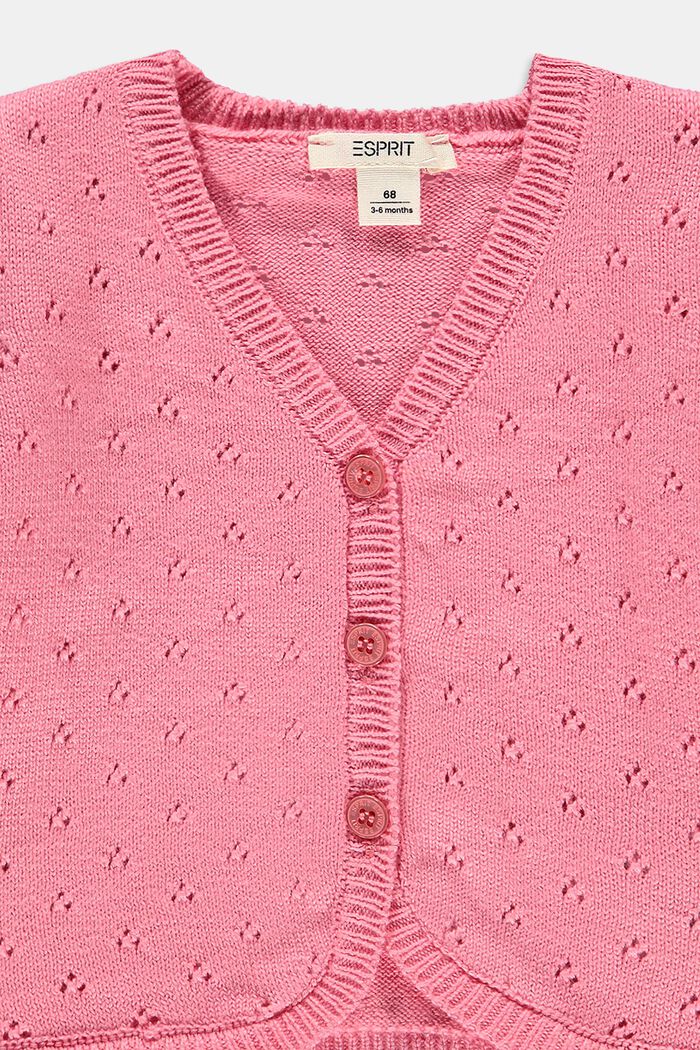 Gebreid vest met ajourpatroon van 100% biologisch katoen, PINK, detail image number 2