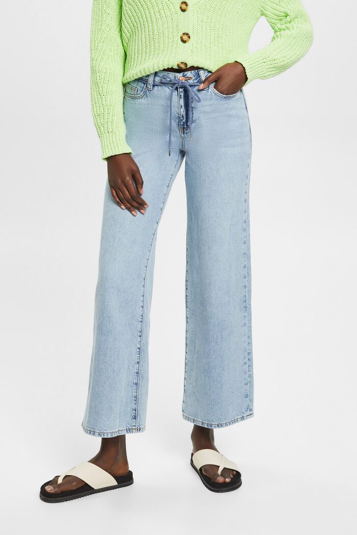 Jeans met wijde pijpen en hoge taille met ceintuur, BLUE LIGHT WASHED, detail image number 0