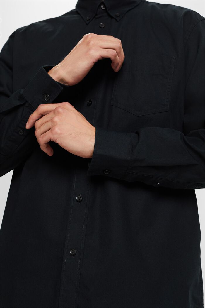 Popeline overhemd met buttondownkraag, 100% katoen, BLACK, detail image number 2