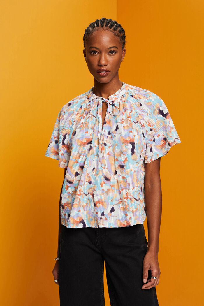 Katoenen blouse met motief, PURPLE, detail image number 4