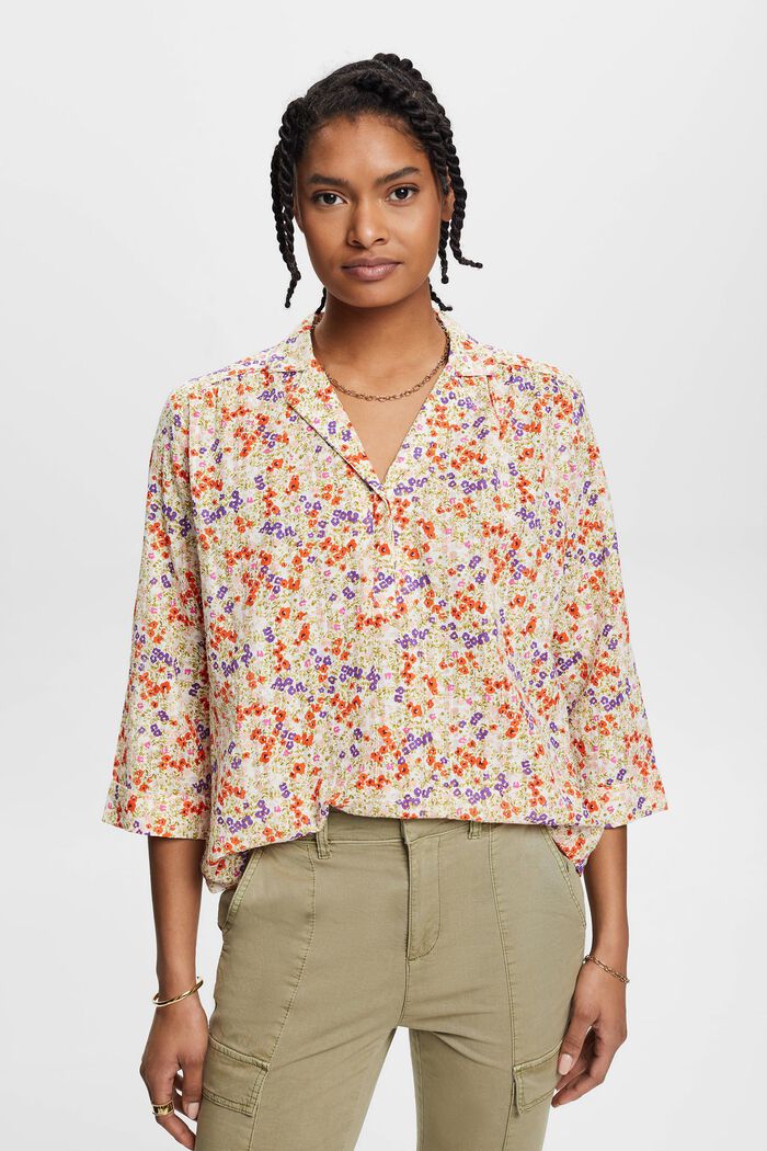 Katoenen blouse met bloemenprint, OFF WHITE, detail image number 0