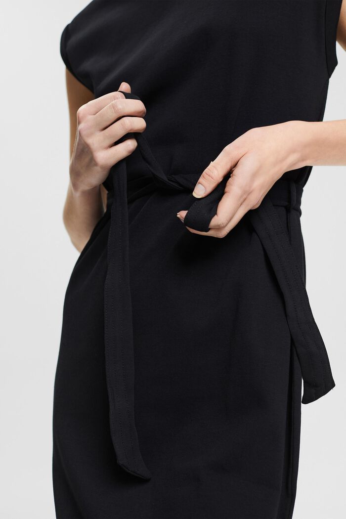 Jersey jurk met strikceintuur, BLACK, detail image number 3