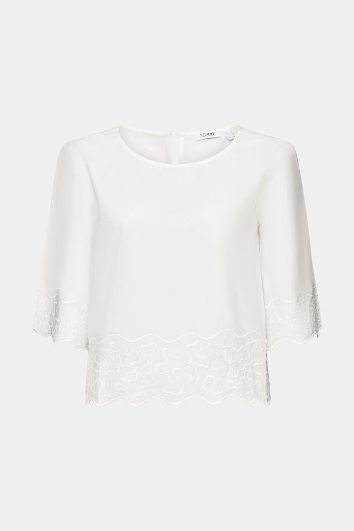 Bestikte blouse met klokmouwen, OFF WHITE, detail image number 5