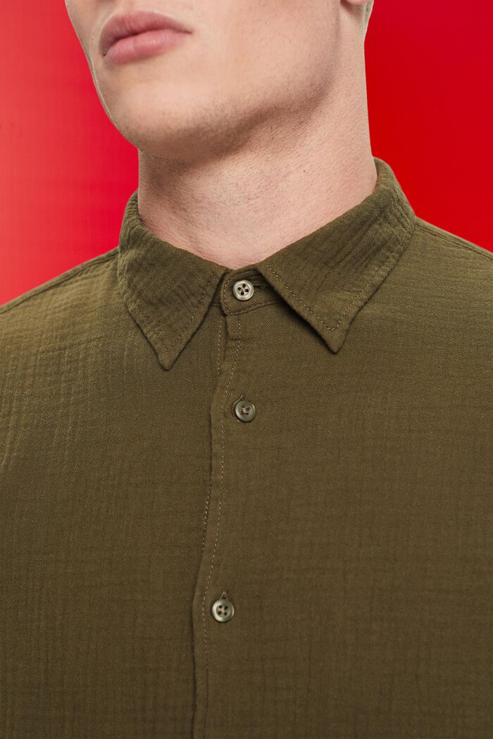 Mousseline overhemd van duurzaam katoen, KHAKI GREEN, detail image number 2
