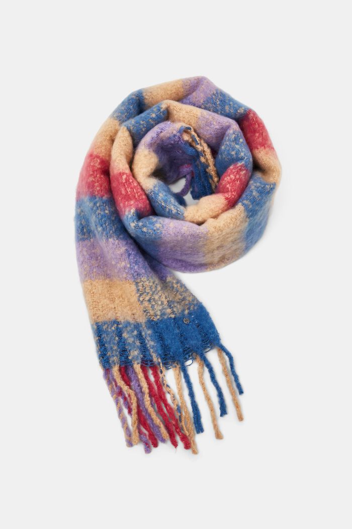 Bouclé sjaal met ruitpatroon, SAND, detail image number 0