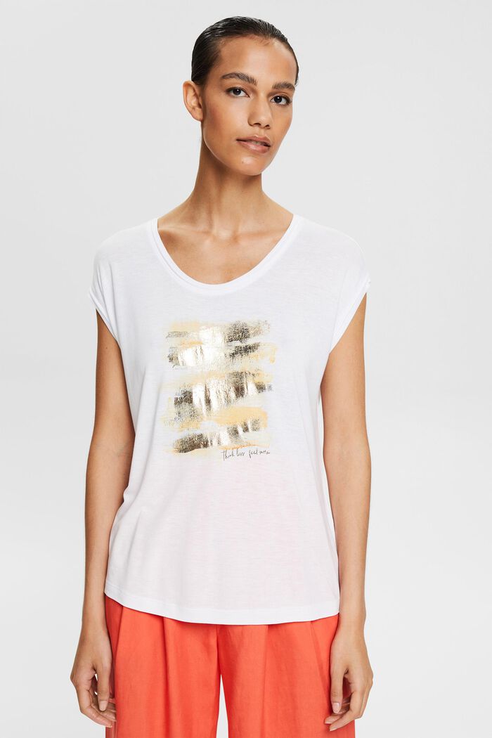 T- Shirt met glitterprint, LENZING™ ECOVERO™, WHITE, detail image number 0
