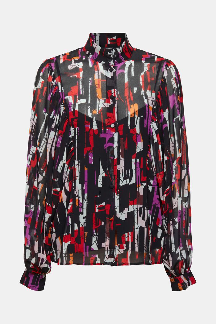 Chiffon blouse met motief, BLACK, detail image number 6