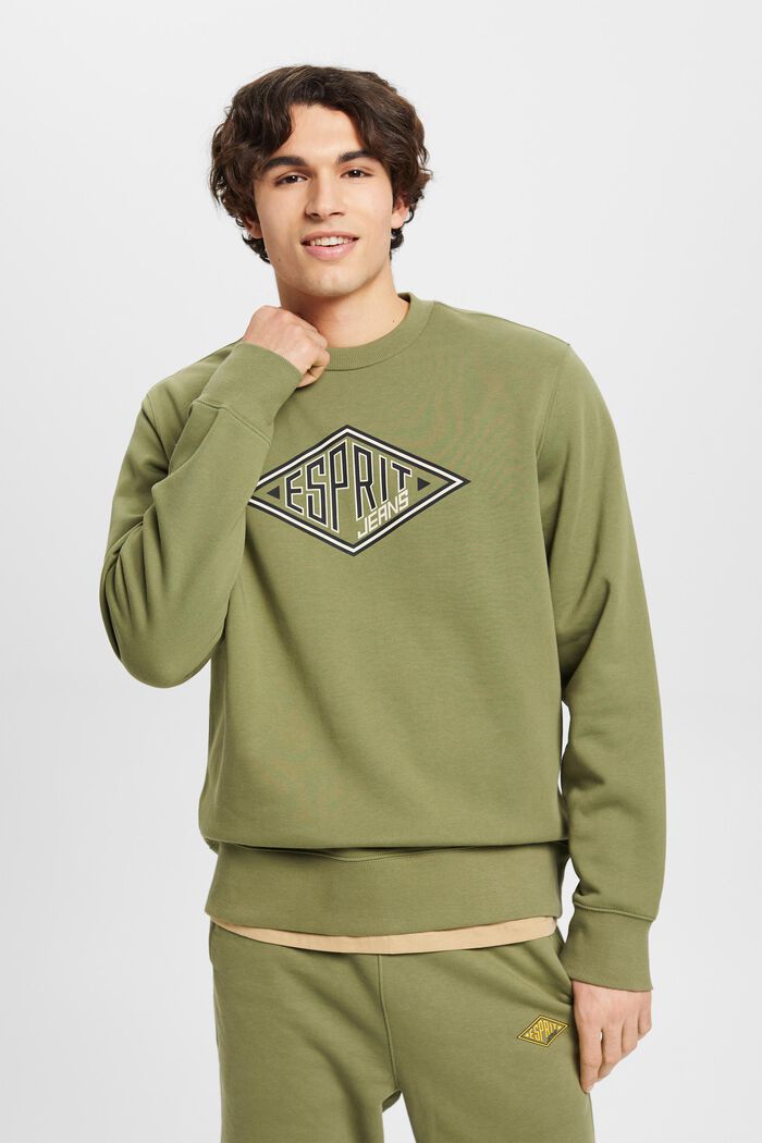 Sweatshirt met logoprint en ronde hals, OLIVE, detail image number 0