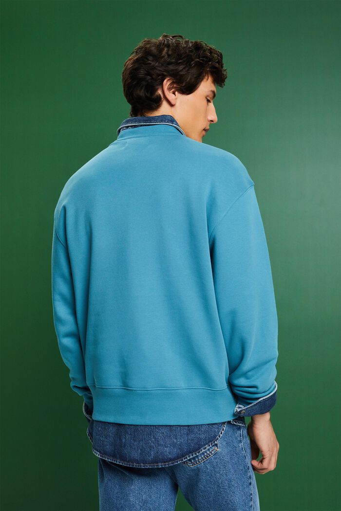 Sweatshirt van organic cotton met ronde hals en logo, DARK TURQUOISE, detail image number 3