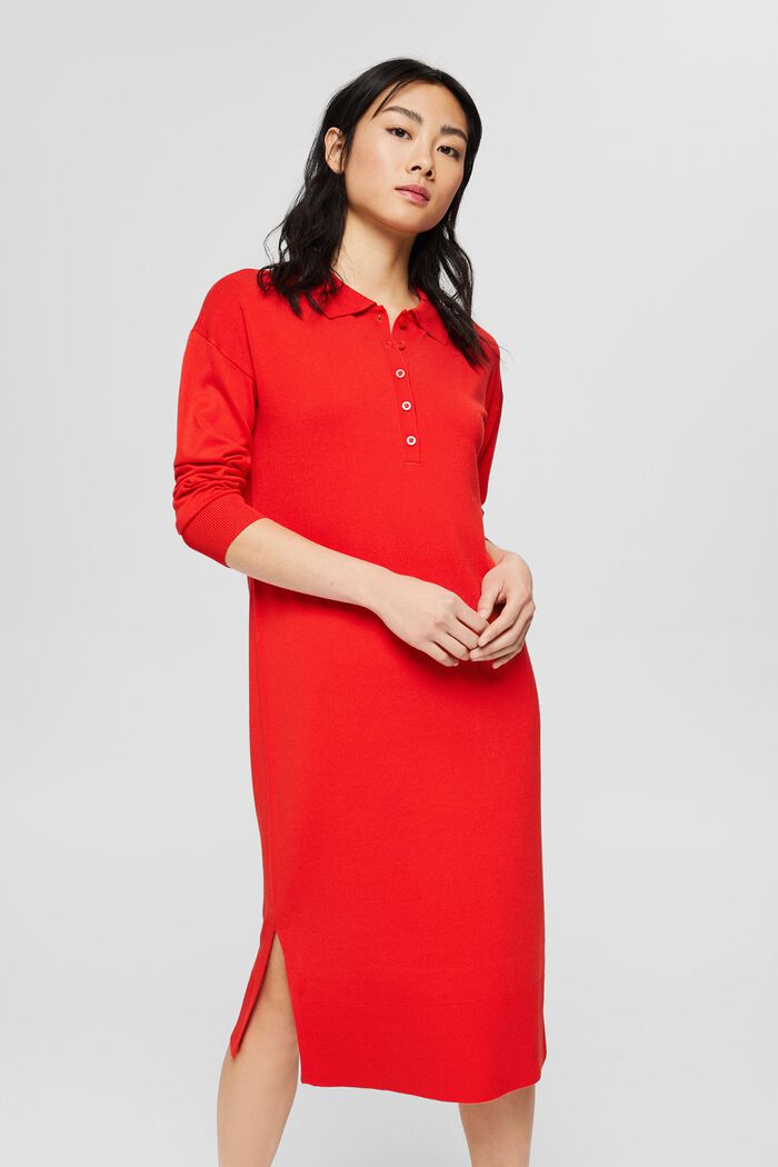 Gebreide jurk met knoopsluiting, ORANGE RED, detail image number 0