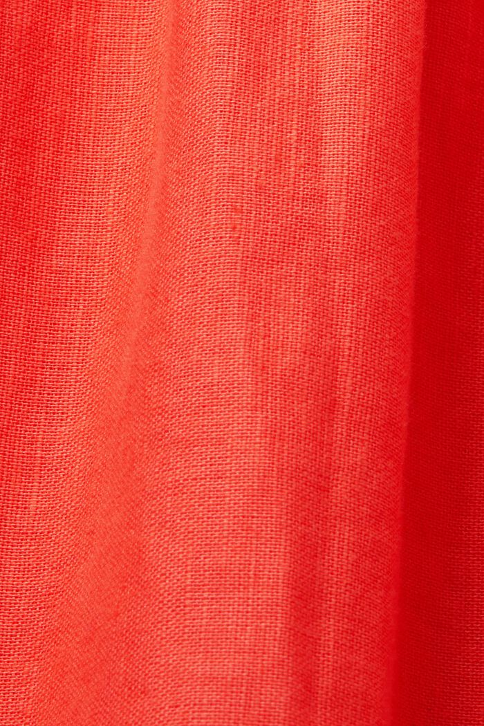 Midi-jurk, mix van katoen en linnen, CORAL ORANGE, detail image number 6