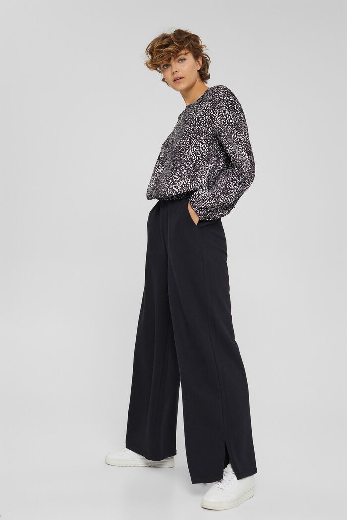 Gesmokte blouse met print, LENZING™ ECOVERO™, BLACK, detail image number 6