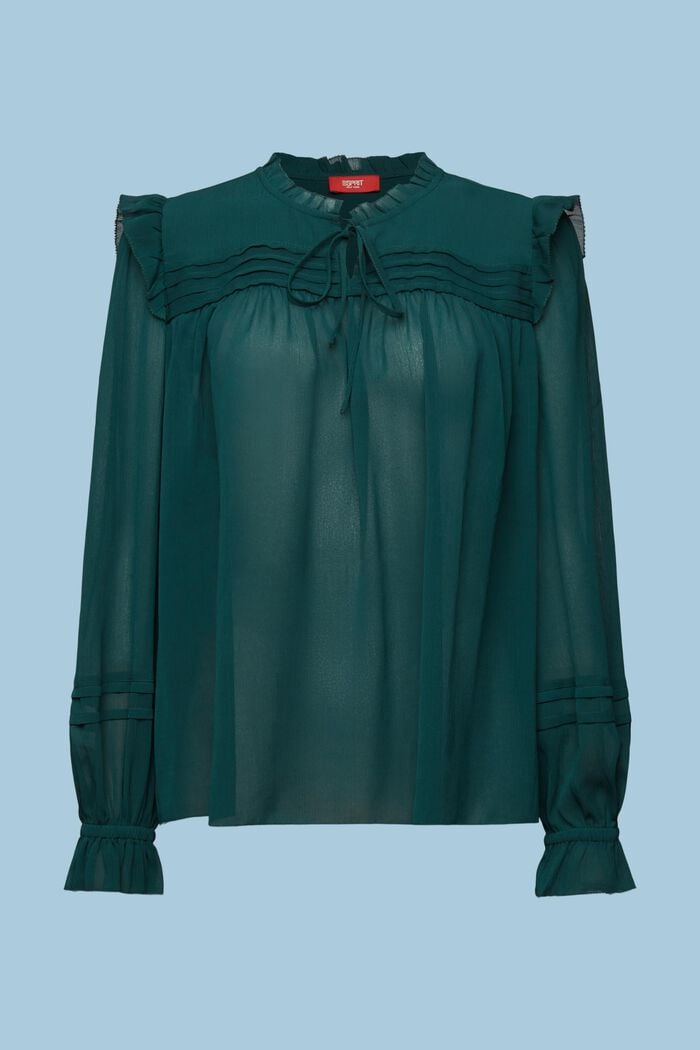 Gerimpelde chiffon blouse, EMERALD GREEN, detail image number 6