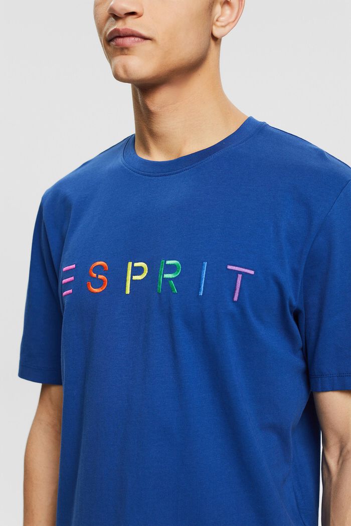 Jersey T-shirt met logoborduursel, BRIGHT BLUE, detail image number 1