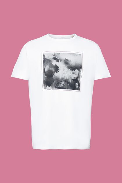 T-shirt van duurzaam katoen met borstprint, WHITE, overview