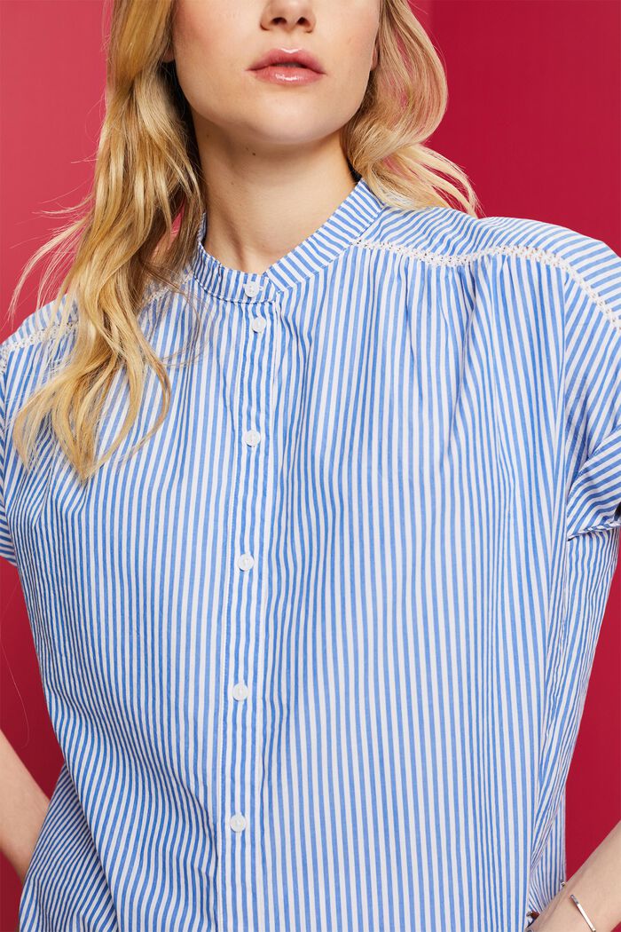 Gestreepte blouse met korte mouwen, 100% katoen, BRIGHT BLUE, detail image number 2