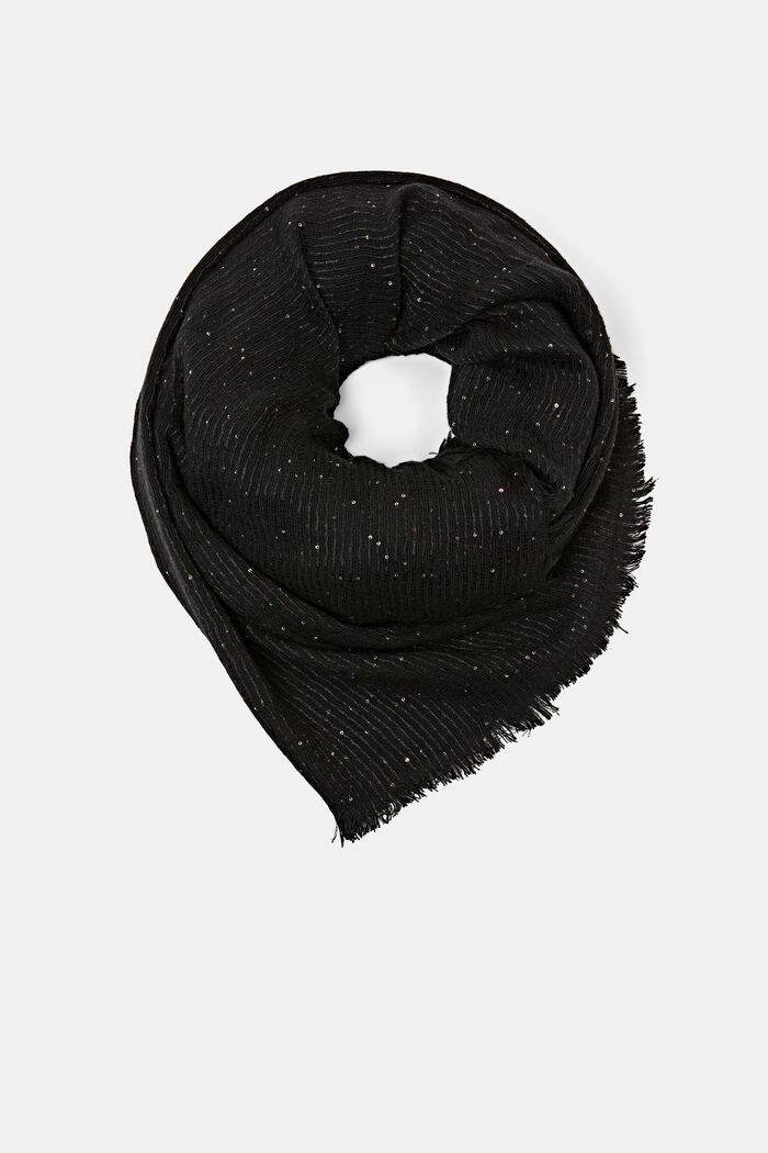 Sjaal met paillettenapplicatie, BLACK, detail image number 0