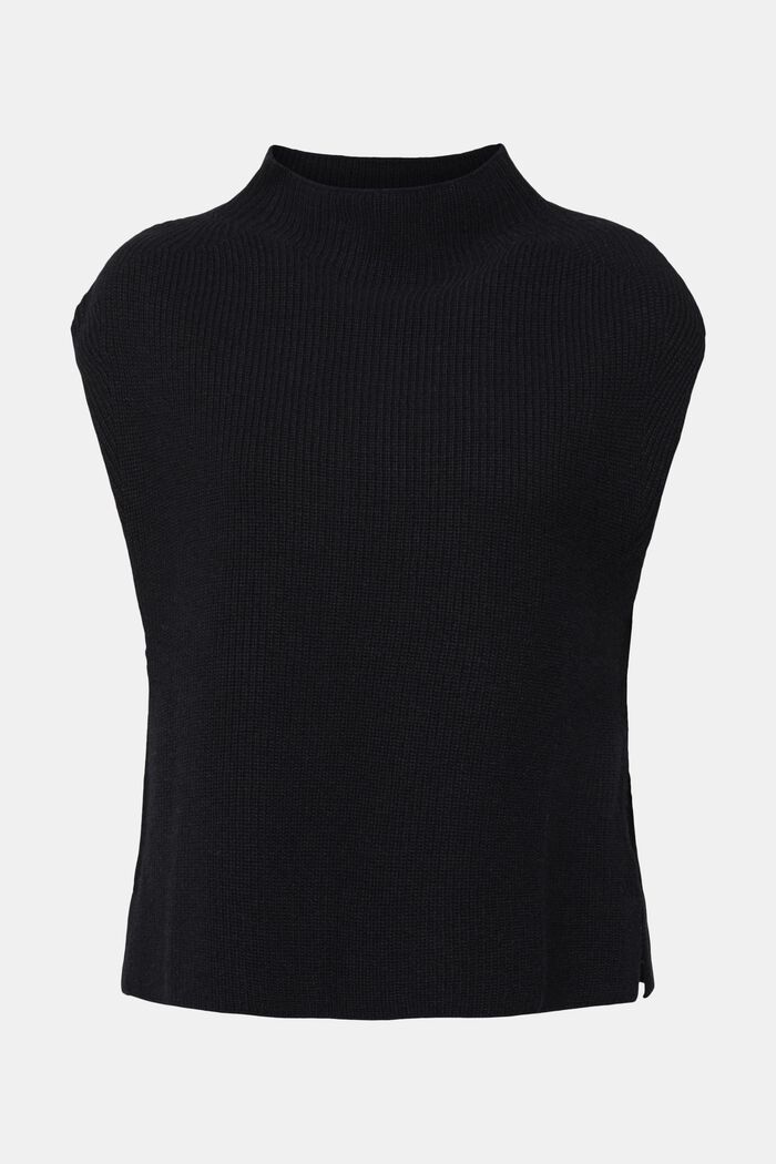 Ribgebreid, mouwloos vest van wolmix, BLACK, detail image number 1