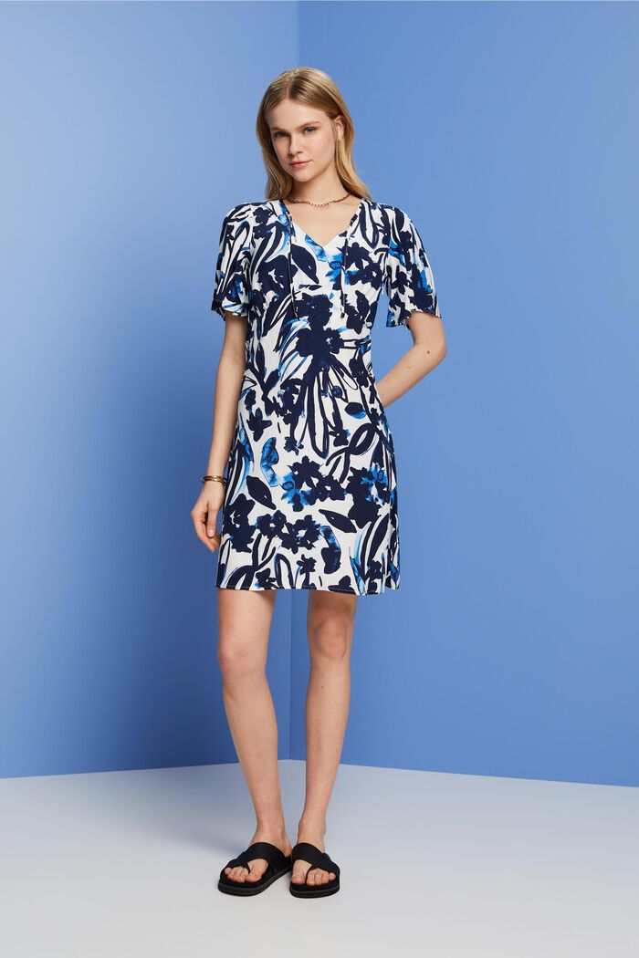 Mini-jurk met motief, LENZING™ ECOVERO™, DARK BLUE, detail image number 1