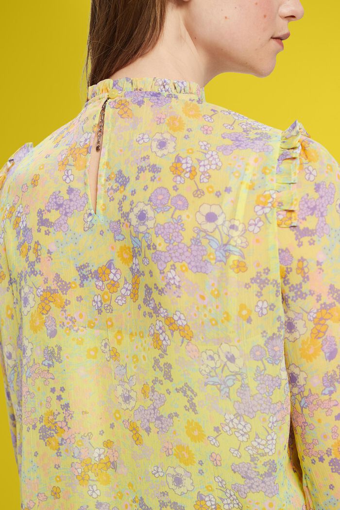 Gebloemde chiffon blouse met ruches, LIGHT YELLOW, detail image number 4