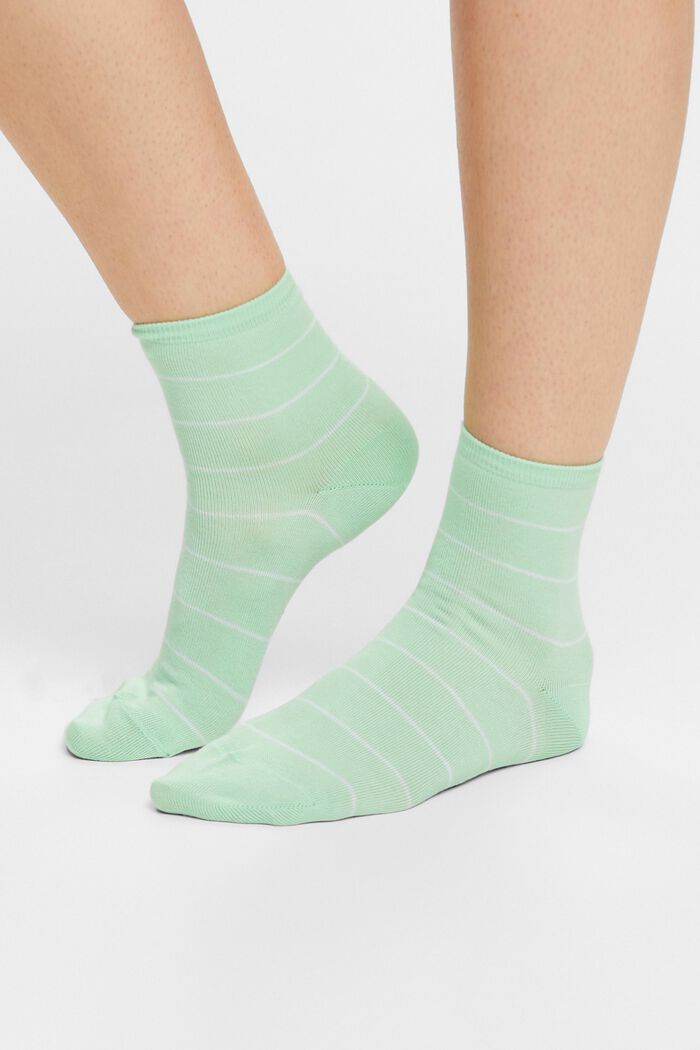 Set van 2 paar gestreepte, grofgebreide sokken, GREEN/MINT, detail image number 1