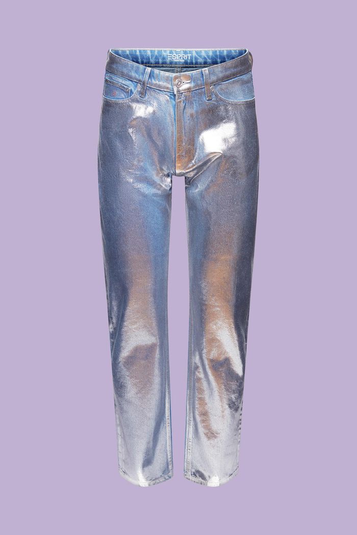 Metallic straight fit jeans met coating, GREY RINSE, detail image number 6