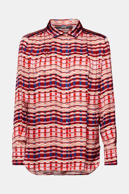 Satijnen blouse met motief, PINK FUCHSIA, overview