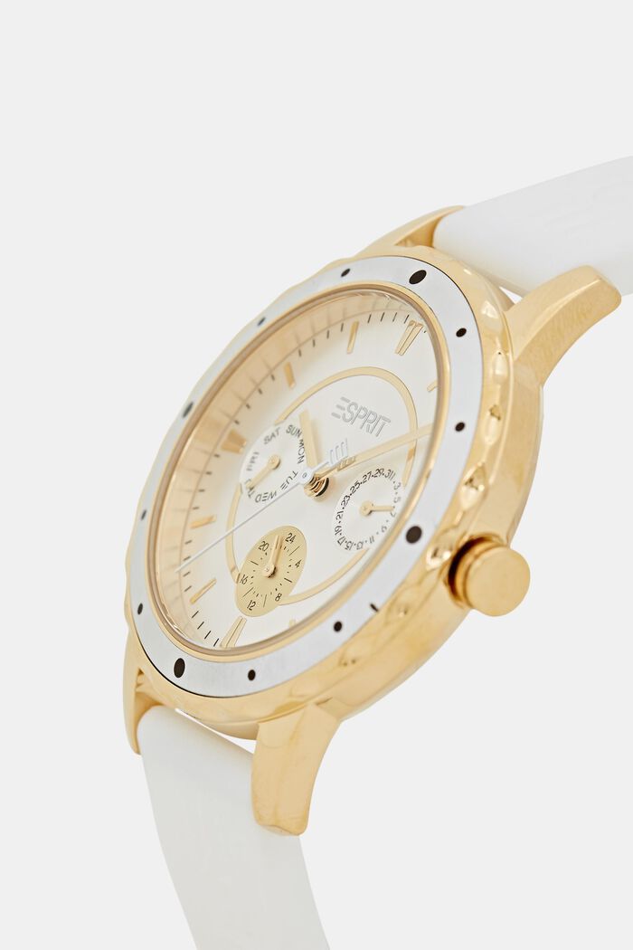 Tweekleurig multifunctioneel horloge met silicone bandje, WHITE, detail image number 1