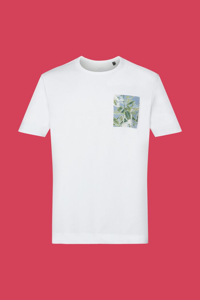Jersey T-shirt met print op de borst, 100% katoen, WHITE, detail image number 5