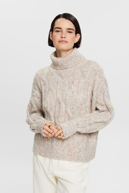 Sweater met kabelpatroon en rolkraag