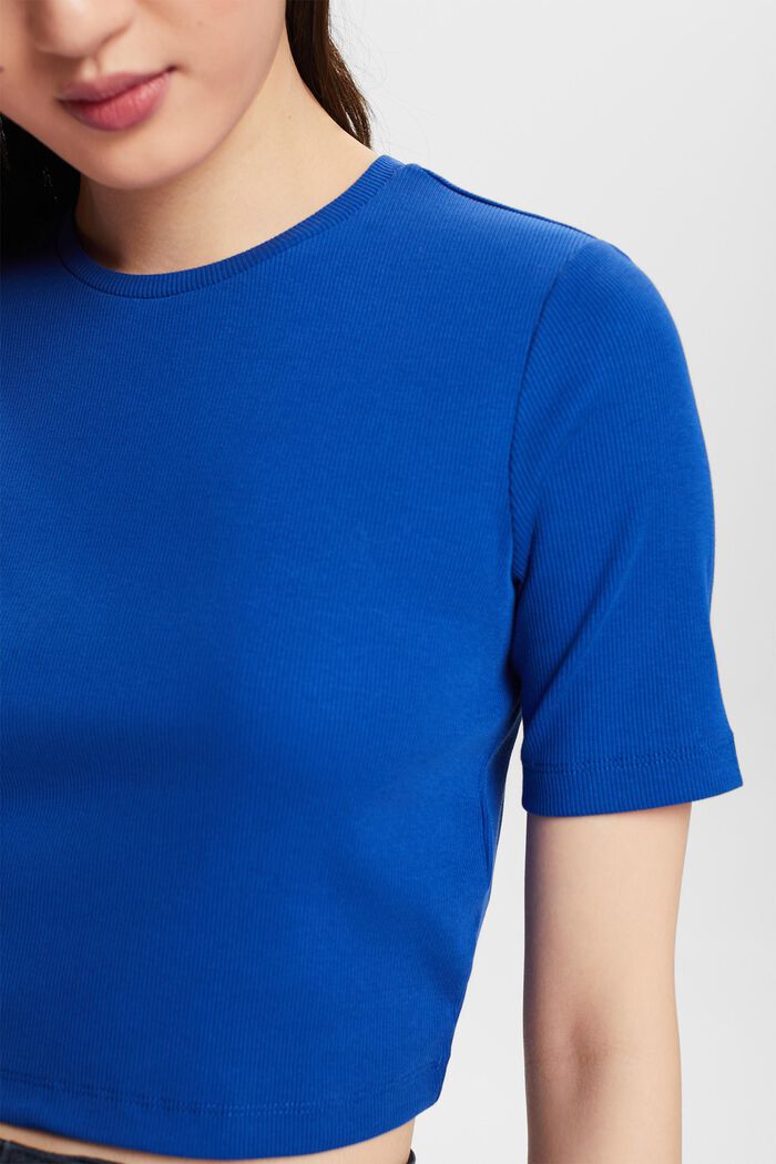 Cropped T-shirt van geribd katoen, BRIGHT BLUE, detail image number 3