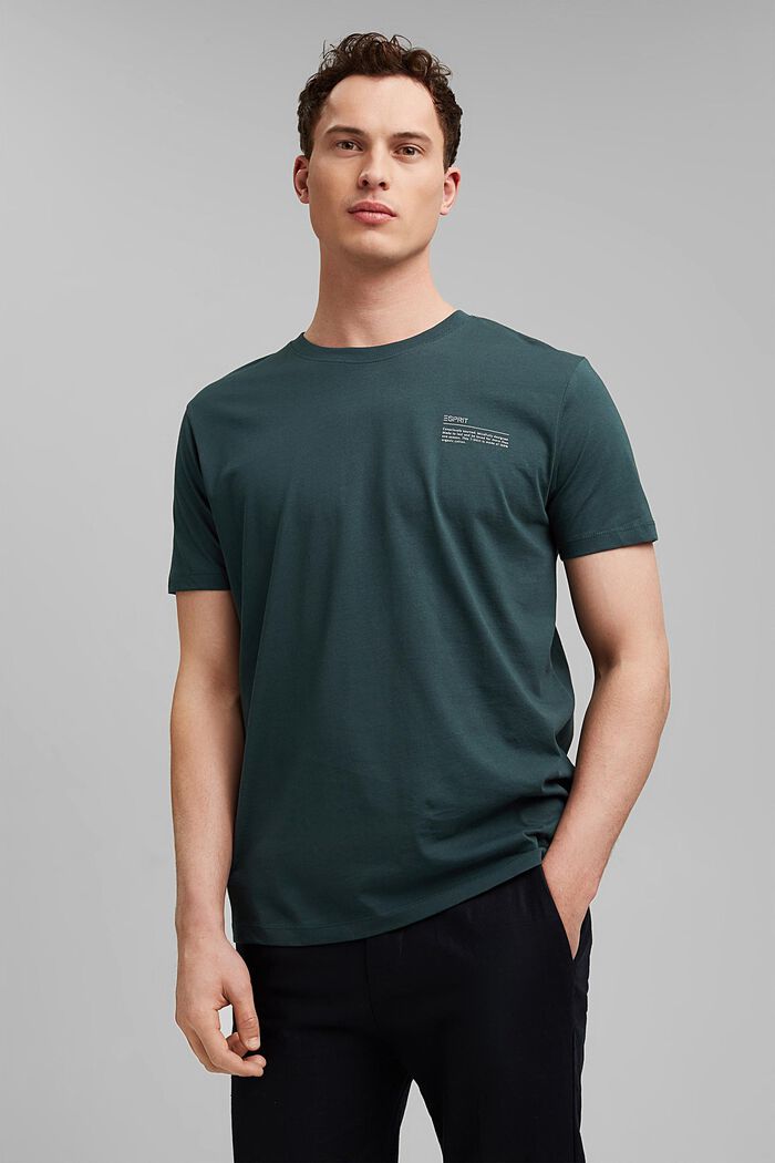 Jersey T-shirt met print, 100% biologisch katoen, TEAL BLUE, detail image number 0