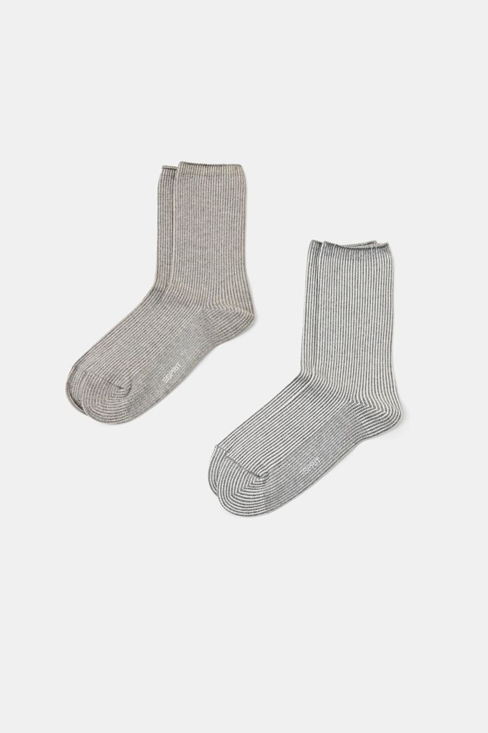 Set van 2 paar gestreepte, grofgebreide sokken, GREY, detail image number 0