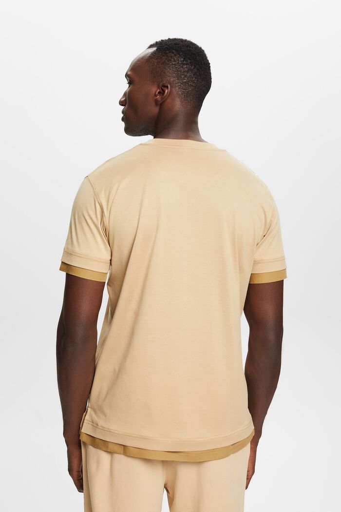 T-shirt met ronde hals in laagjeslook, 100% katoen, SAND, detail image number 3