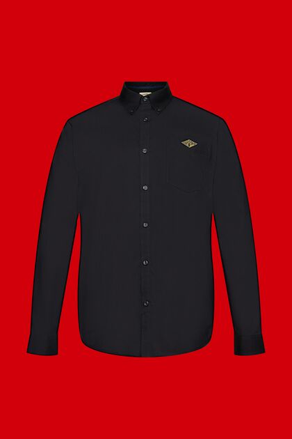 Katoenen overhemd met buttondownkraag, BLACK, overview