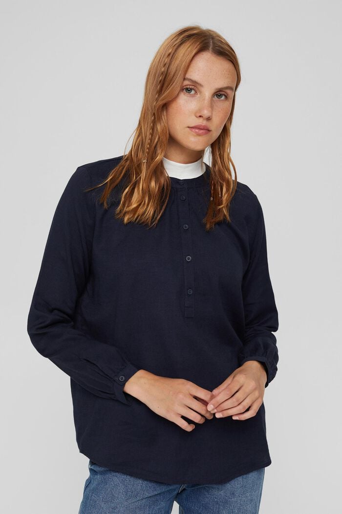Henley blouse van 100% katoen, NAVY, detail image number 0