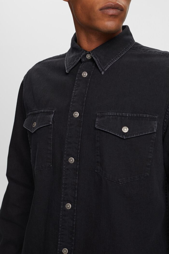 Denim shirt, 100% katoen, BLACK DARK WASHED, detail image number 2