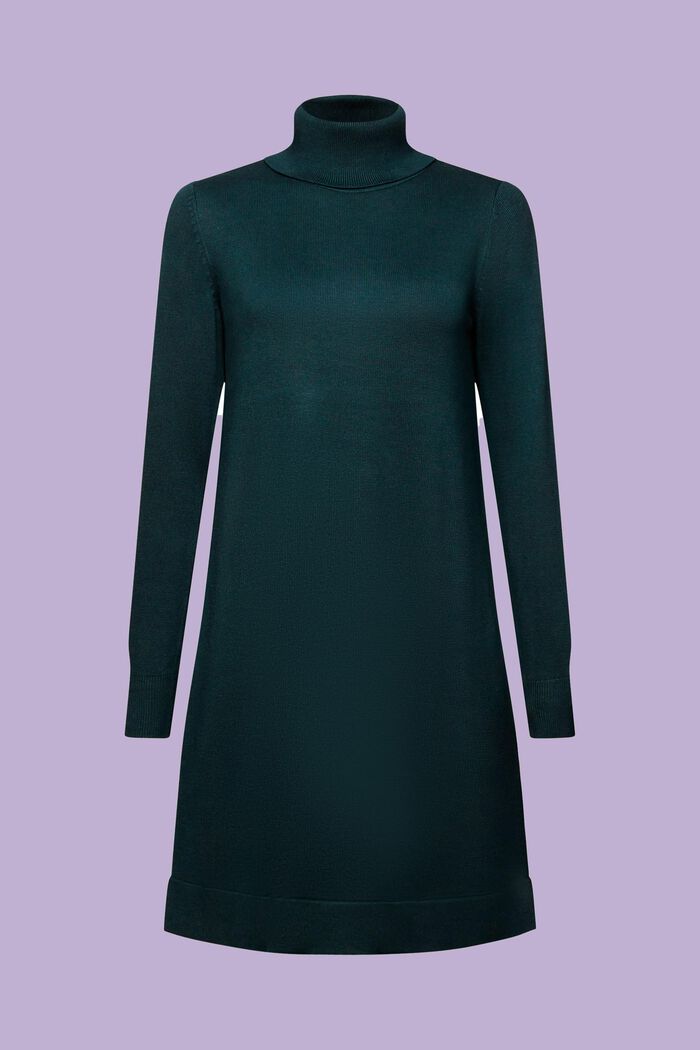 Gebreide mini-jurk met turtleneck, EMERALD GREEN, detail image number 5