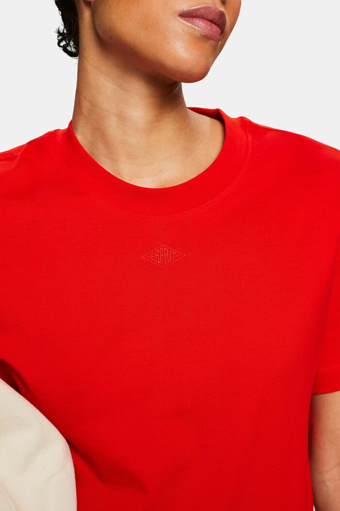 T-shirt met logoborduursel van pimakatoen, RED, detail image number 3