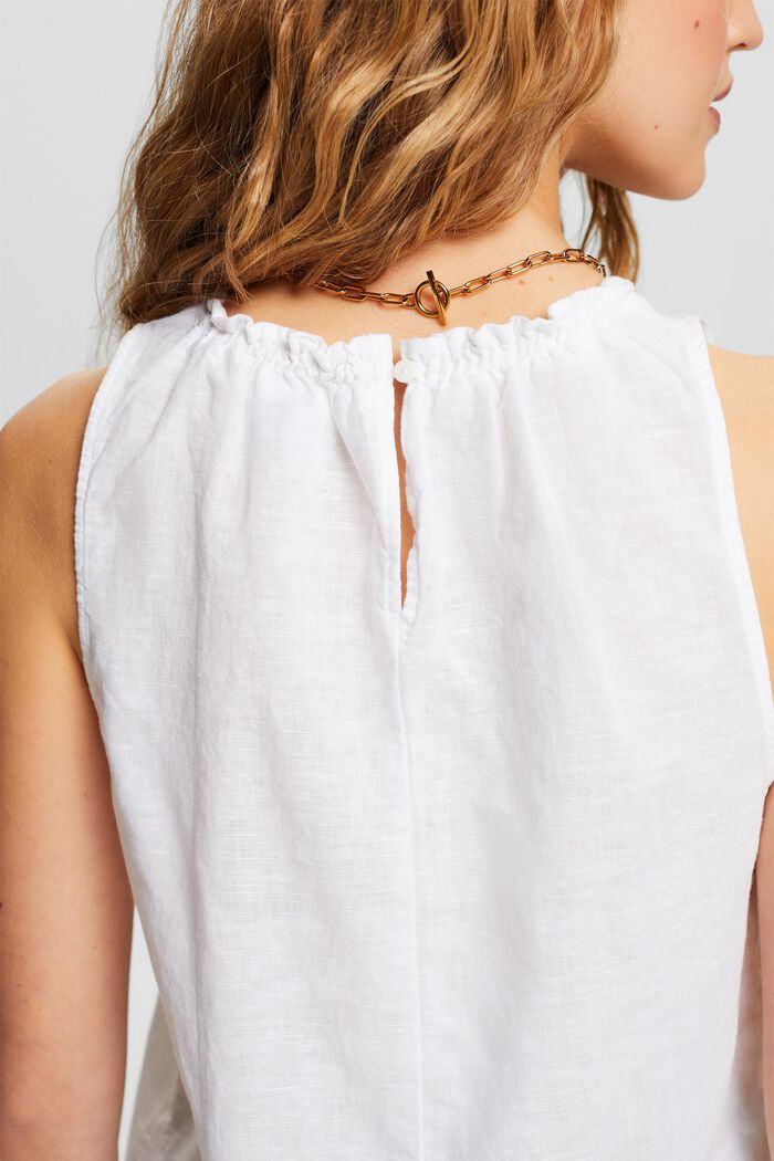 Mouwloze gesmokte blouse van linnen-katoen, WHITE, detail image number 2