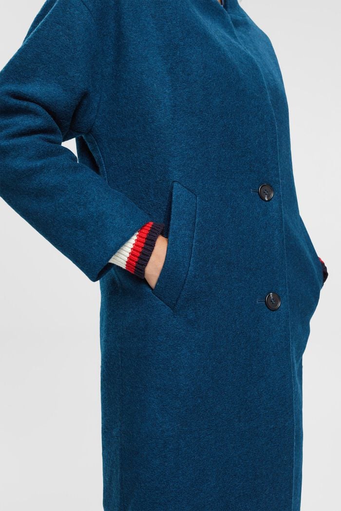 Mantel met wol, PETROL BLUE, detail image number 2