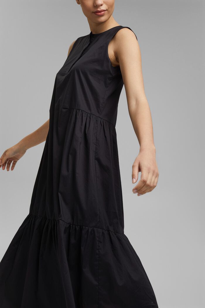 Mouwloze katoenen midi-jurk met volant, BLACK, detail image number 5