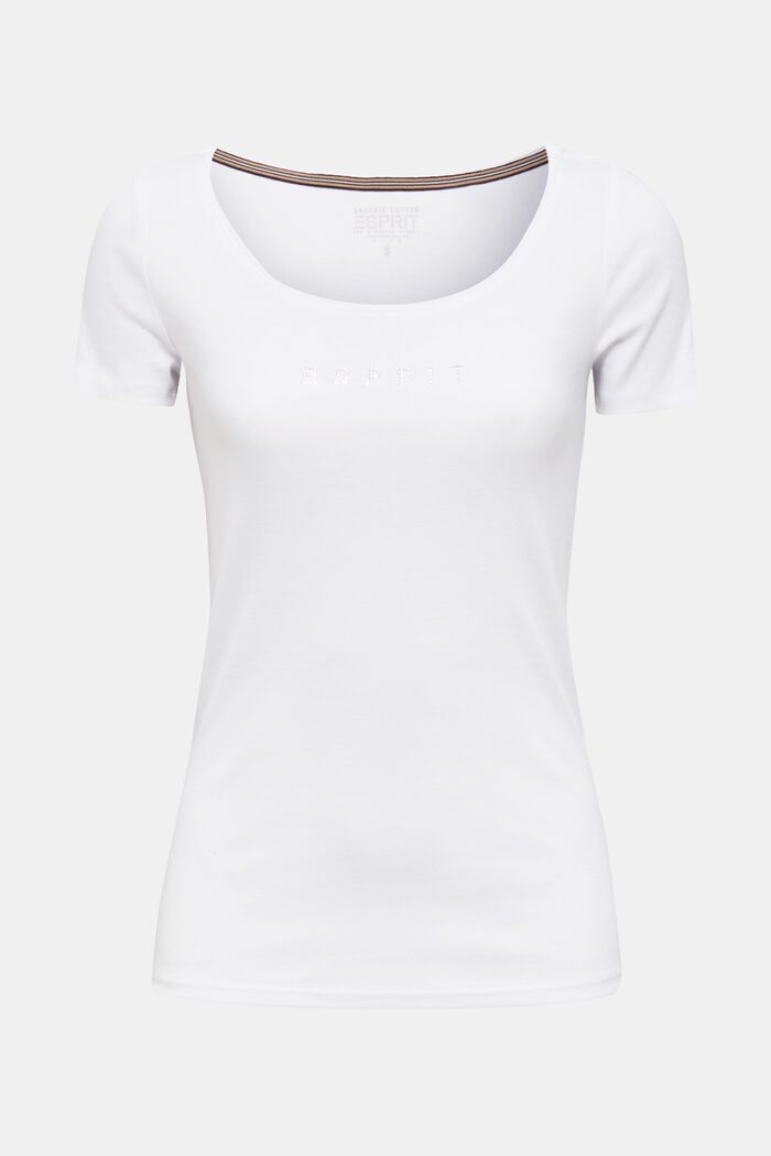 T-shirt met logo van stras, 100% biologische katoen, WHITE, detail image number 0