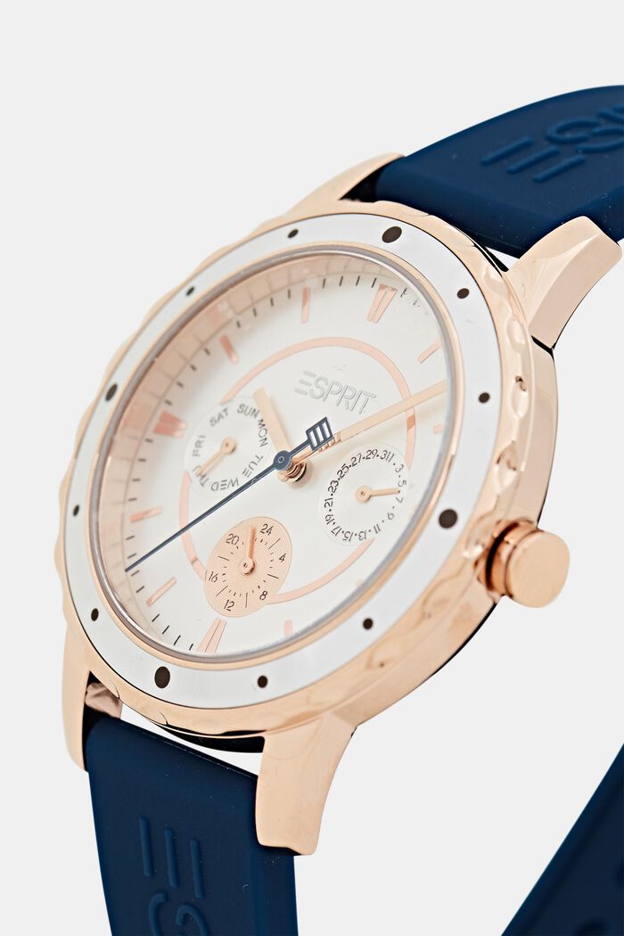 Tweekleurig multifunctioneel horloge met silicone bandje, NAVY, detail image number 1