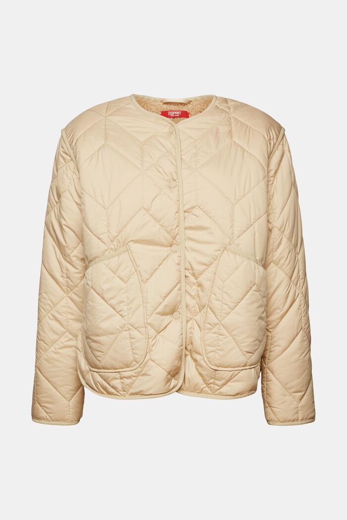 Gerecycled: gewatteerde jas met teddy voering, SAND, detail image number 6