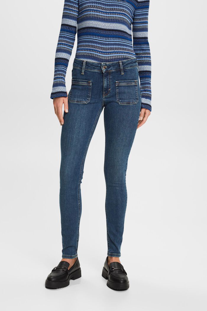 Skinny jeans met middelhoge taille, BLUE DARK WASHED, detail image number 0