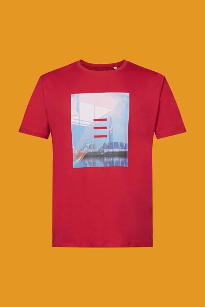 Katoenen T-shirt met print, DARK PINK, overview